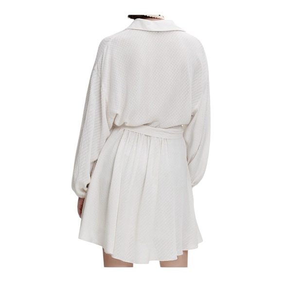 MAJE | $374 Rialto Ivory Textured Long Sleeve Belted Mini Dress, Size 4 (EU 36) - Picture 9 of 12